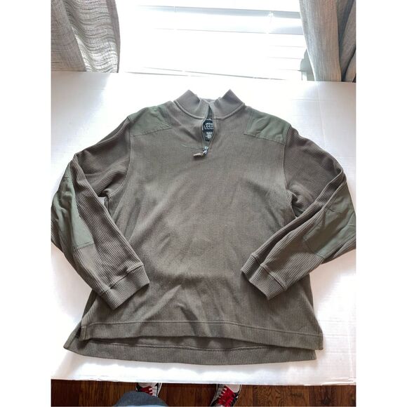 Eddie Bauer Legend Sweater Mens Large Green Mock Neck‎ Elbow Patches A45 - Picture 1 of 13